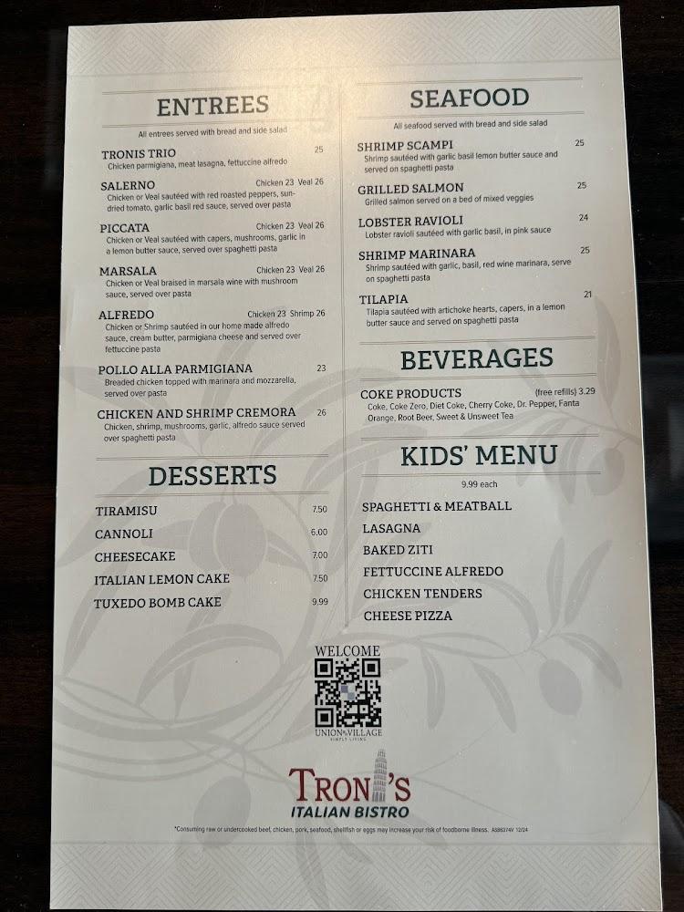 Troni's Italian Bistro Menu image 1